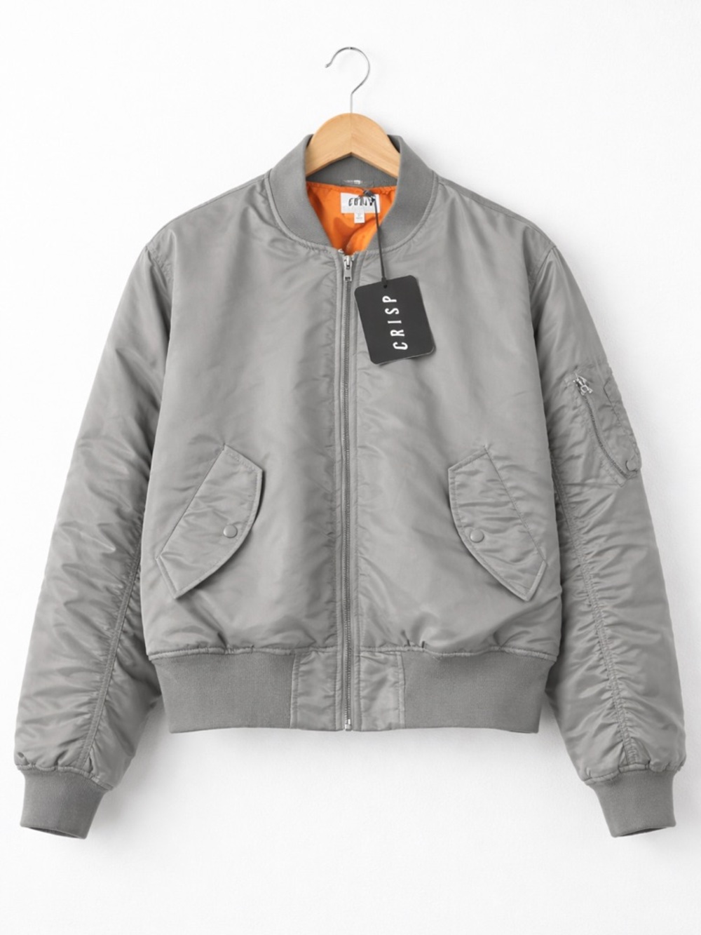 CRISP Gray Bomber Jacket Size Large | Classic Zip Up Streetwear Coat
